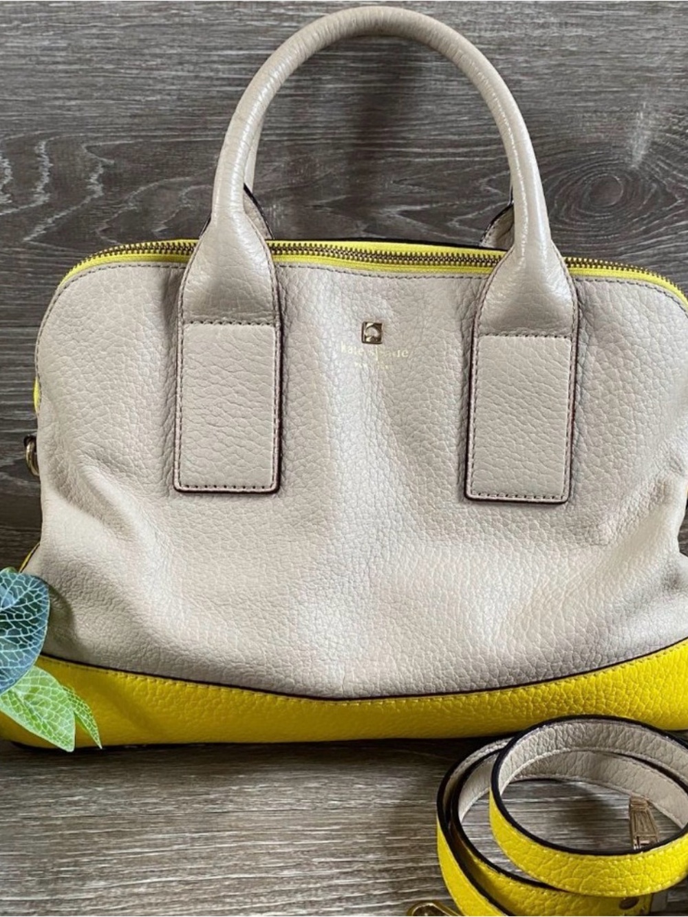kate spade Cream and Yellow Pebbled Leather Satchel